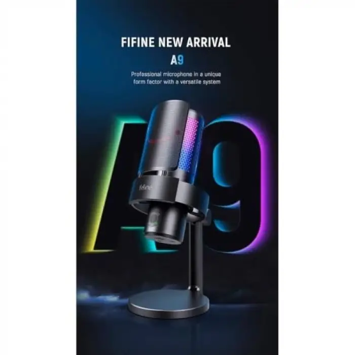 A9 USB RGB LED Işıklı Masaüstü Mikrofon, Siyah