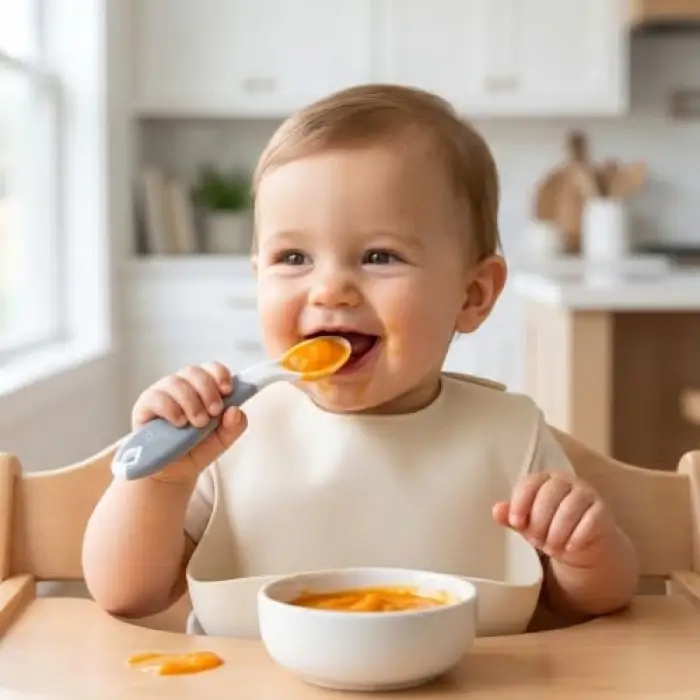 Açılı Mama Kaşık Çatal Takımı Gri