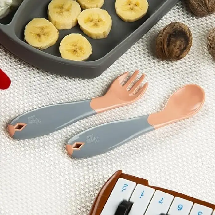 Açılı Mama Kaşık Çatal Takımı Gül Kurusu