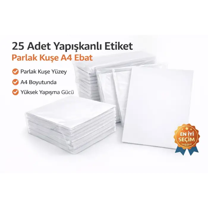 Adcoat 25 Adet Yapışkanlı Etiket Parlak Kuşe A4 Ebat
