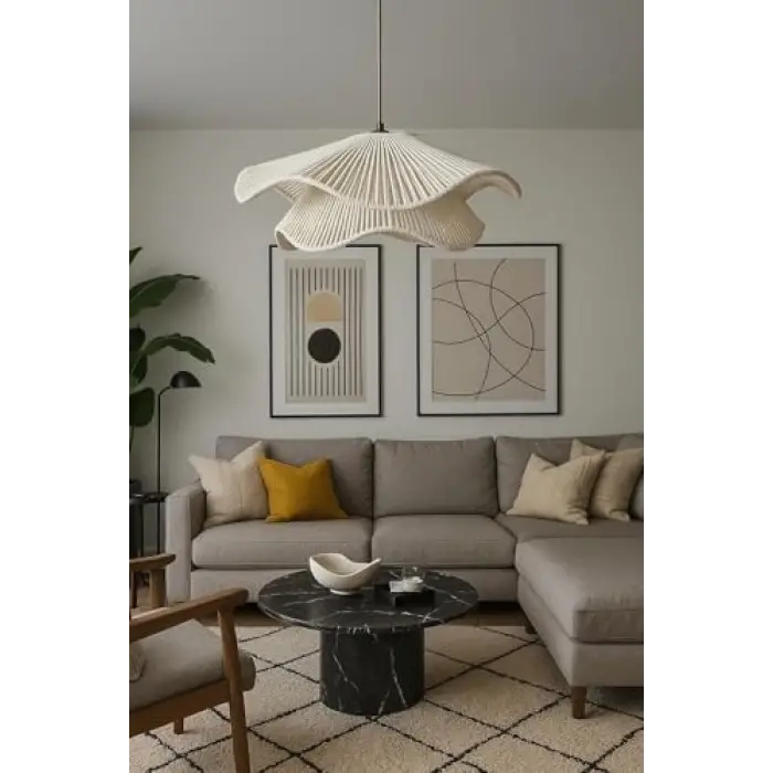 Afralyahome Tekli Sarkıt İskandinav Style Bohem Avize (Ekru)