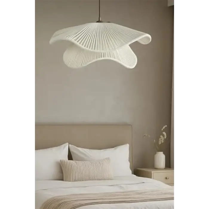 Afralyahome Tekli Sarkıt İskandinav Style Bohem Avize (Ekru)