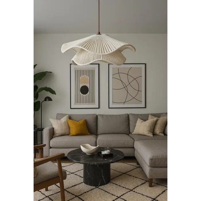 Afralyahome Tekli Sarkıt İskandinav Style Bohem Avize (Ekru)