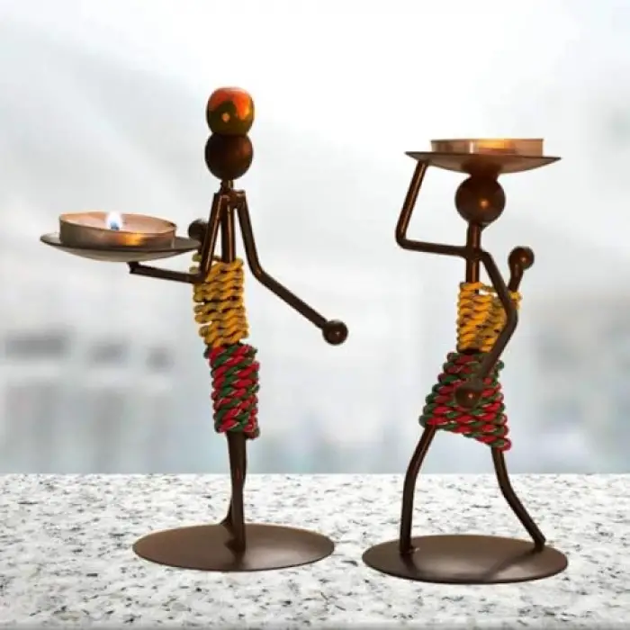 Afrikalı Kadın Tasarımlı Tealight Metal Mumluk