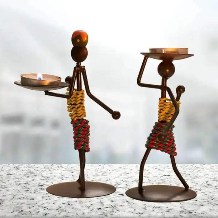 Afrikalı Kadın Tasarımlı Tealight Metal Mumluk