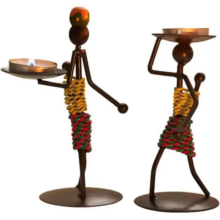 Afrikalı Kadın Tasarımlı Tealight Metal Mumluk