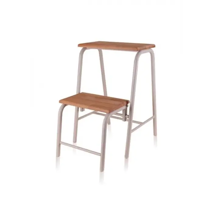 Ahşap 2 Basamaklı Tabure Merdiven Gri