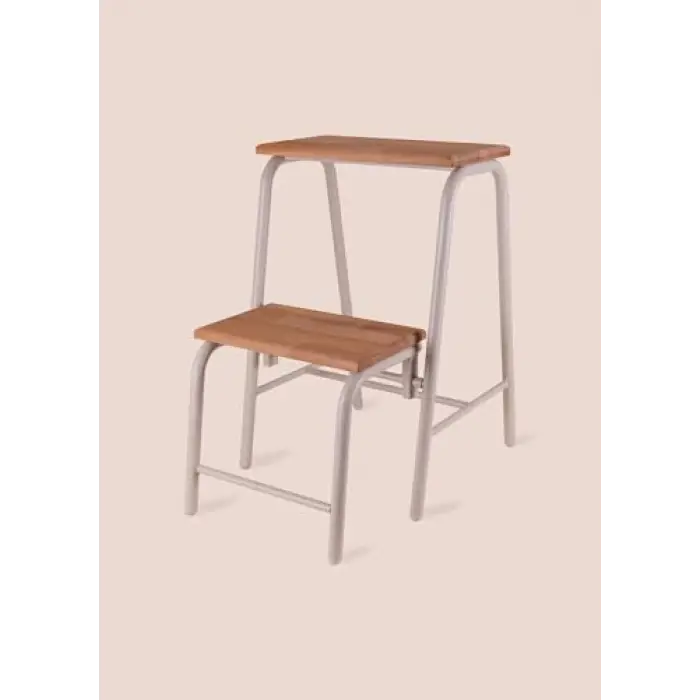 Ahşap 2 Basamaklı Tabure Merdiven Gri