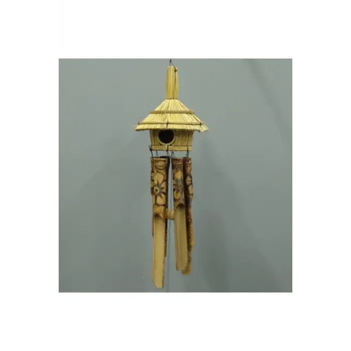Ahşap Bambu Kuş Evi Rüzgar Çanı Balkon Bahçe Teras Kapı Süsü