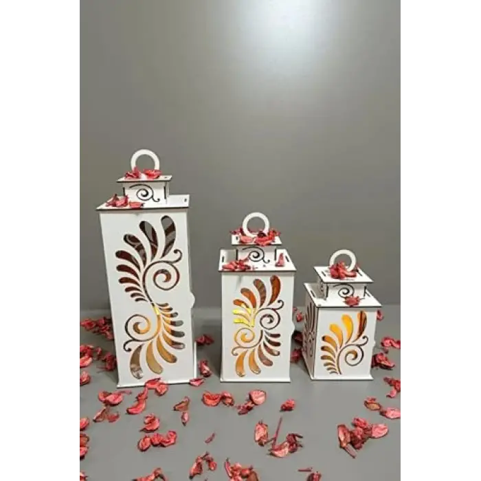 Ahşap Dekoratif Mumluk Beyaz 3