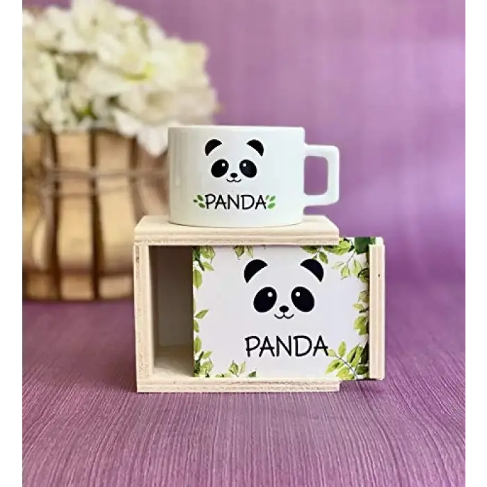 Ahşap Kutusunda Sevimli Panda Kupa Bardak