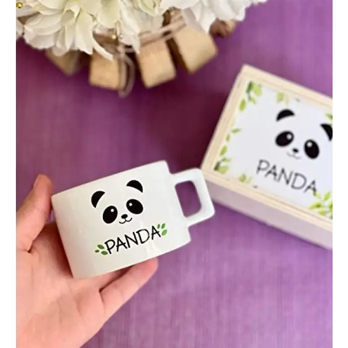 Ahşap Kutusunda Sevimli Panda Kupa Bardak