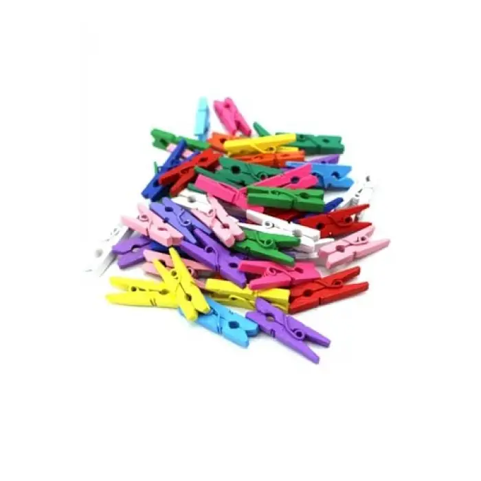 Ahşap mini mandal, renkli, 50 adet