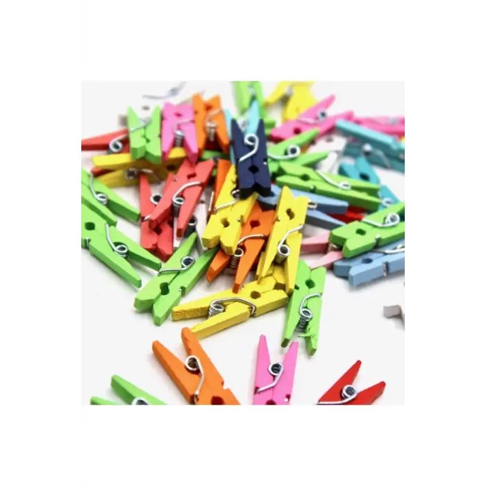 Ahşap mini mandal, renkli, 50 adet