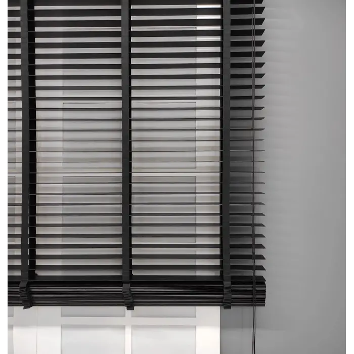 Ahşap Polywood Perde, Siyah, 50 mm, Kurdelalı, 200x200