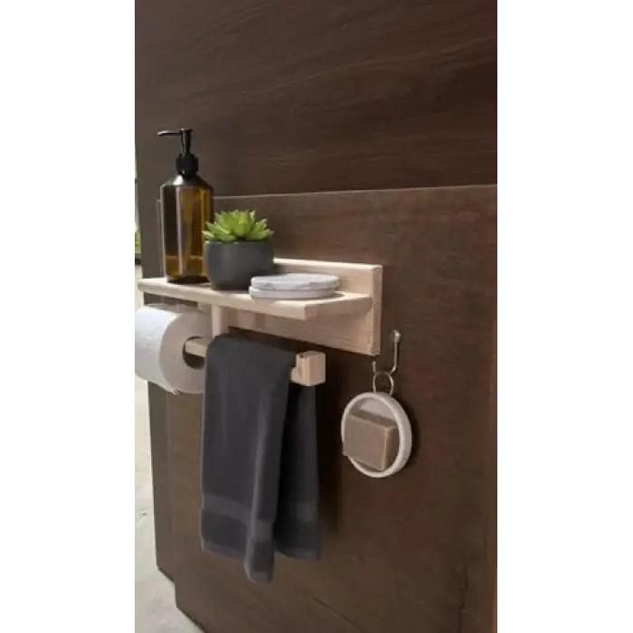 Ahşap sabunluk ve tuvalet kağıtlığı