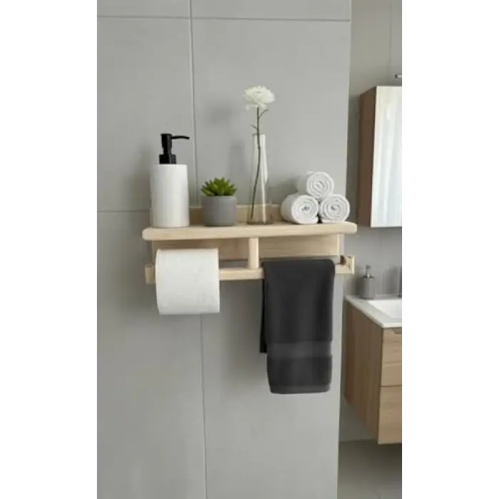 Ahşap sabunluk ve tuvalet kağıtlığı
