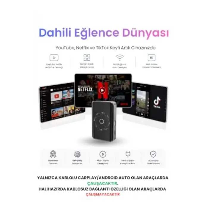 AI Box Kablosuz CarPlay ve Android Auto Multimedya Dönüştürücü