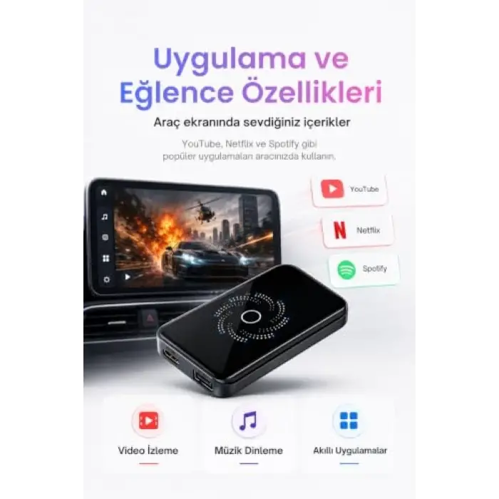 AI Box Kablosuz CarPlay ve Android Auto Multimedya Dönüştürücü