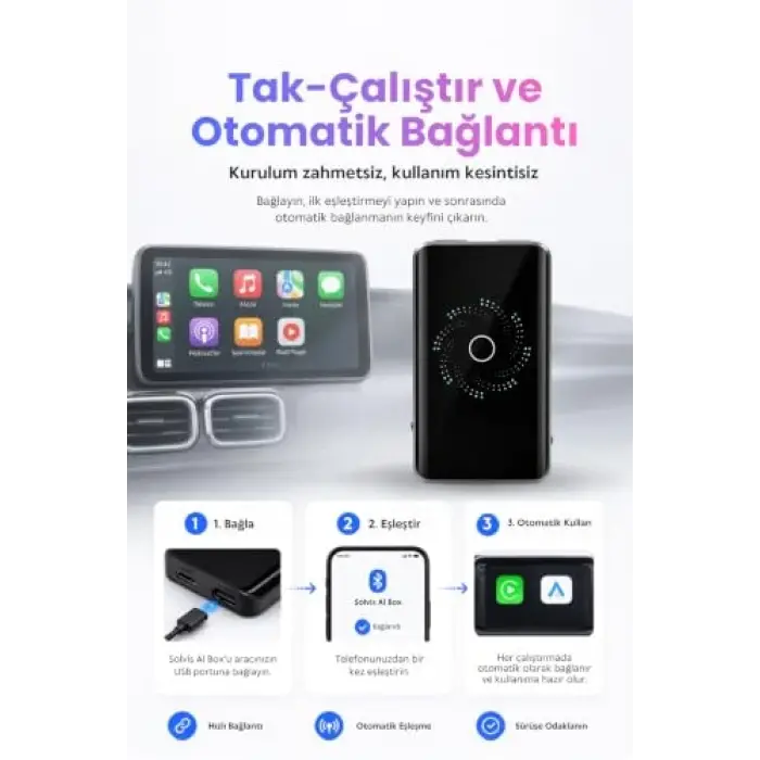 AI Box Kablosuz CarPlay ve Android Auto Multimedya Dönüştürücü