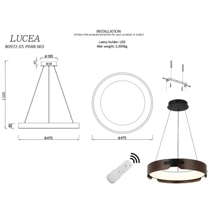 Aisa 48lik Ledli Siyah Avize 78W 3000-6000K