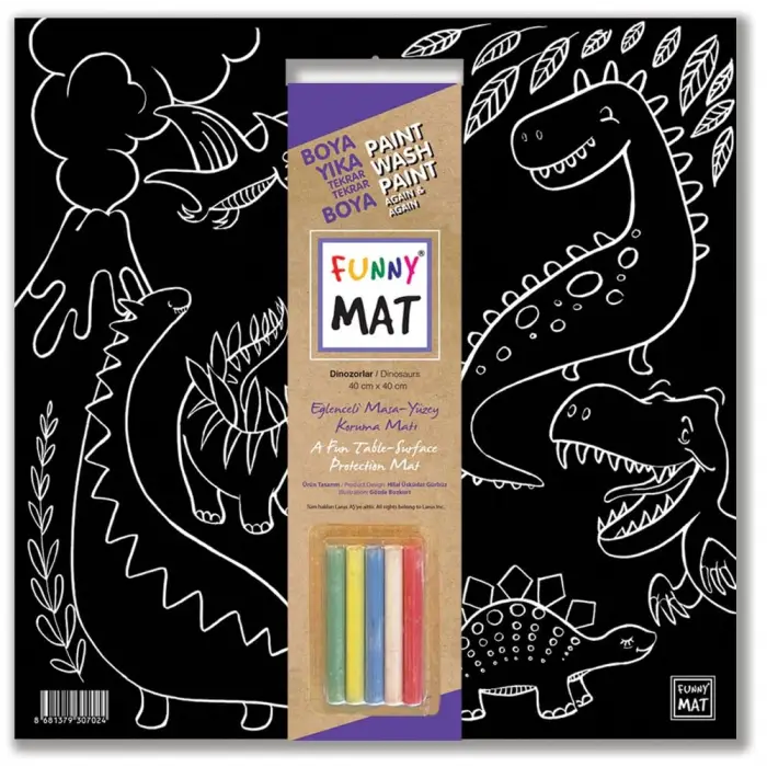 Akademi Çocuk Funny Mat Black (Tebeşirli) Dinazorlar