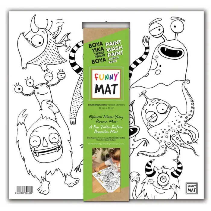 Akademi Çocuk Funny Mat White 40X40Cm - Sevimli Canavarlar