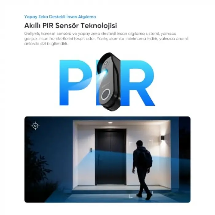 Akıllı Kapı Zili; 4MP Kamera, Pır Sensör ve Gece Görüşü | 4MP 2K Görüntü, Pır Hareket Algılama ve Gece Görüşü