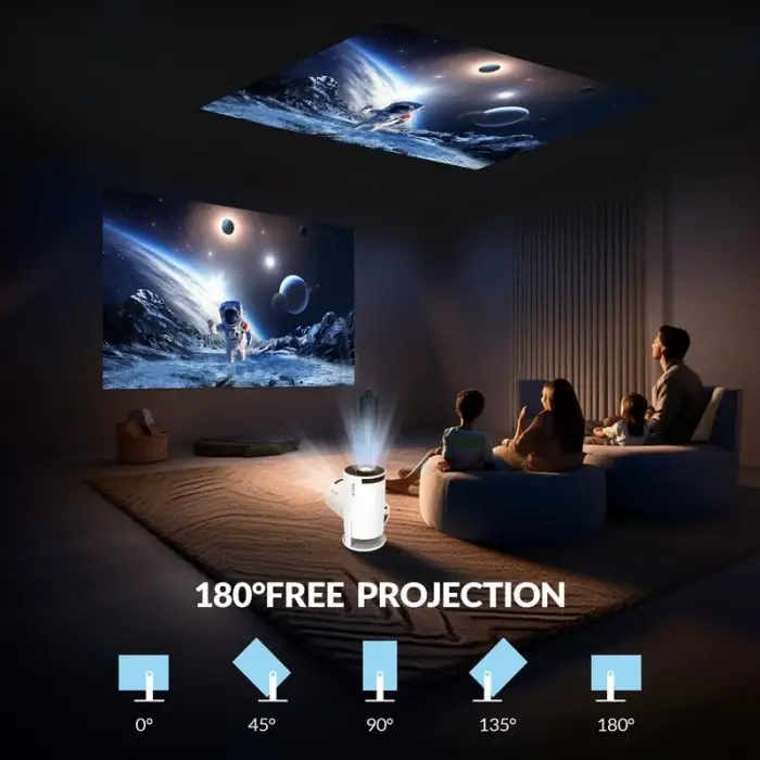 Akıllı Mini Taşınabilir Projektör, 4K 1080P, Android 11, WiFi 6 BT5.0,180° Döndürülebilir, Android/iPhone/PC/Mac Uyumlu