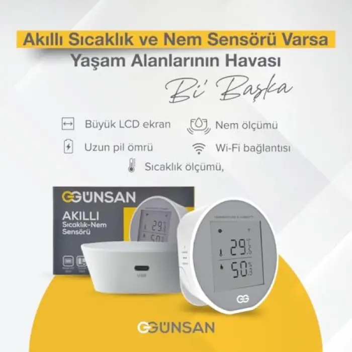 Akıllı WiFi Sıcaklık & Nem Sensörü, Tuya & Smart Life Uyumlu