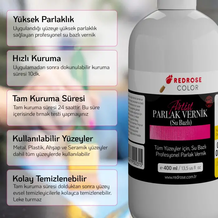 Akrilik Su Bazlı Parlak Vernik 400 ml