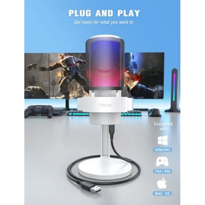 AmpliGame A8 Beyaz USB Oyuncu Mikrofonu