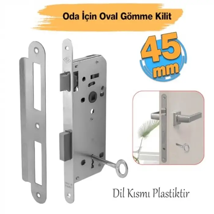 Anahtarlı Oda Kapı, Kapı WC Banyo, Kilidi Silindirsiz Barelsiz, Pvc Kapı Ahşap, Gömme Kilit Gövde, 45 mm