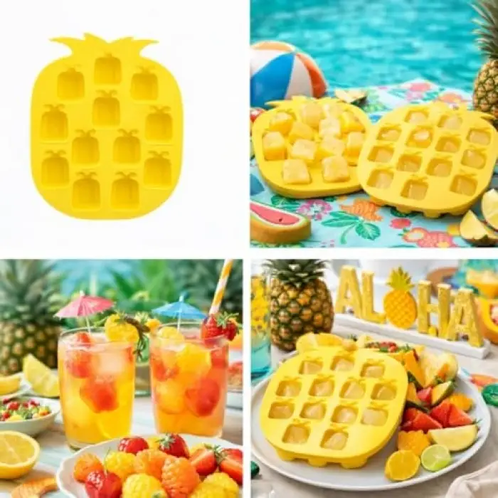 Ananas Şekilli Silikon Buz Kalıbı, Sarı, 12 Bölmeli