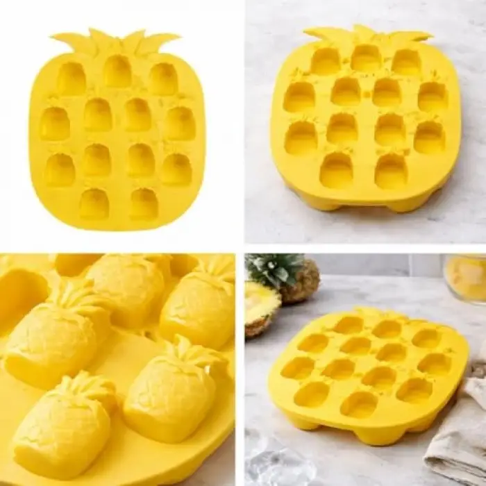 Ananas Şekilli Silikon Buz Kalıbı, Sarı, 12 Bölmeli