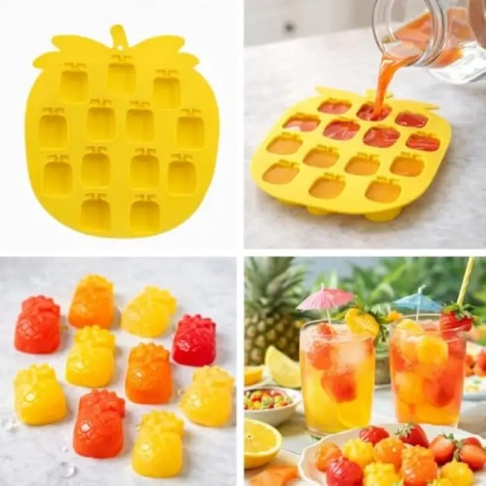 Ananas Şekilli Silikon Buz Kalıbı, Sarı, 12 Bölmeli