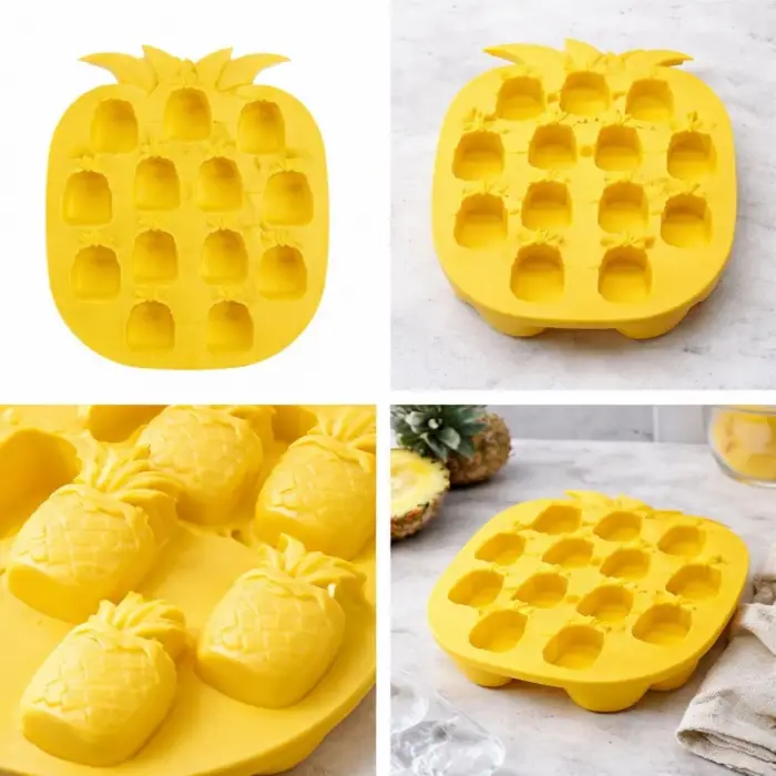 Ananas Şekilli Silikon Buz Kalıbı, Sarı, 12 Bölmeli