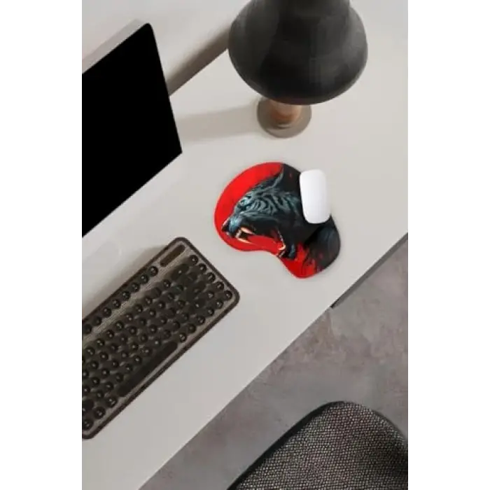 Angry Tiger Bilek Destekli Mouse Pad,Baskılı Masa Pedi,Ergonomik Rahat Konforlu Mouse Pad