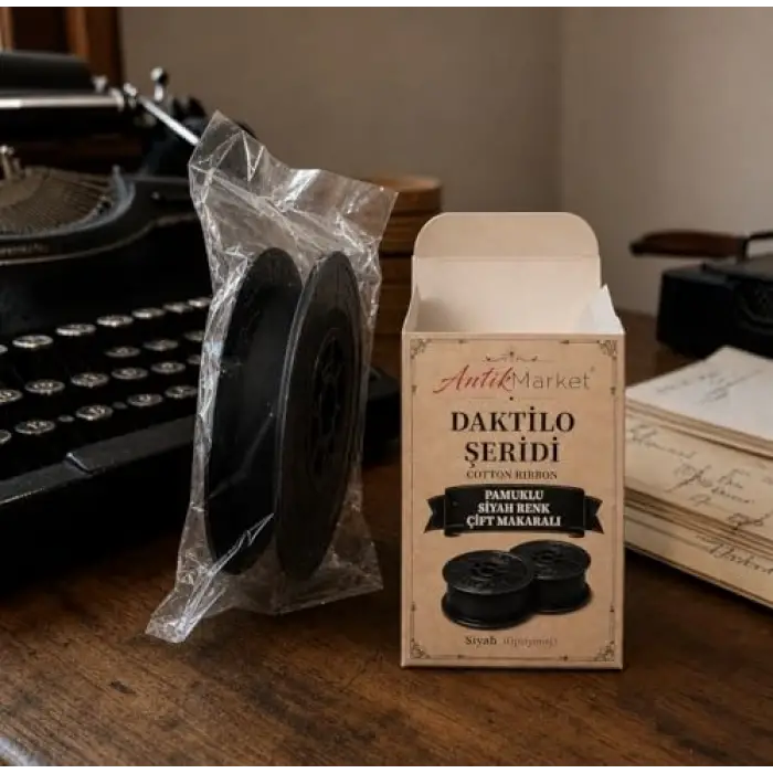 Antik Market Daktilo Şeridi Siyah Çift Makaralı
