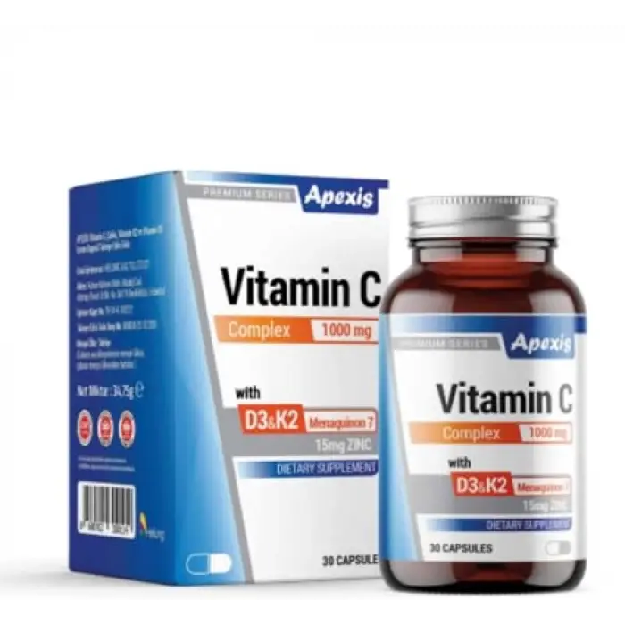 Apexis Vitamin D3&K2 Complex-Vit C 1000Mg 30 Kapsül