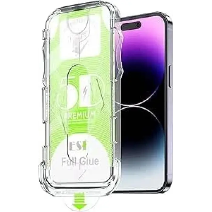 Apple iPhone 17e/iPhone 16e/iPhone 13/iPhone 13 Pro/iPhone 14 ile Uyumlu Hizalama Aparatlı ve Takılırken Cam Altında Toz Bırakmaz Darbelere Karşı Ekstra Güçlü Ekran Koruyucu Cam