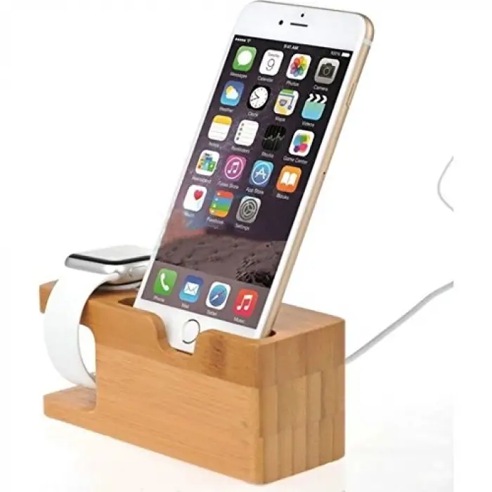 Apple Watch ve iPhone için Bambu Masaüstü Dock Şarj Standı Bambu Desen