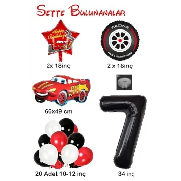 Arabalar Temalı Doğum Günü Parti Kutlama Balon Seti (7)