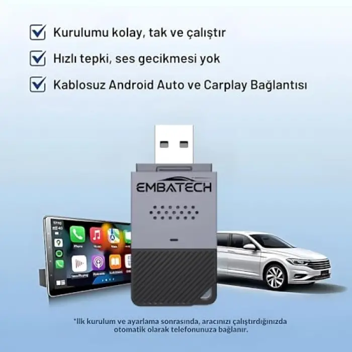 Araç İçi Kablosuz Android Auto ve CarPlay Adaptörü (Emt-004)