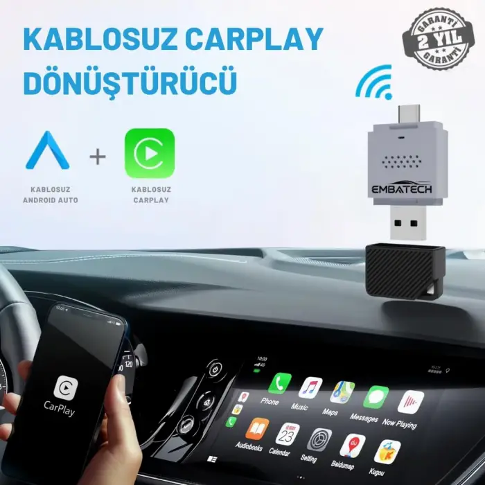 Araç İçi Kablosuz Android Auto ve CarPlay Adaptörü (Emt-004)