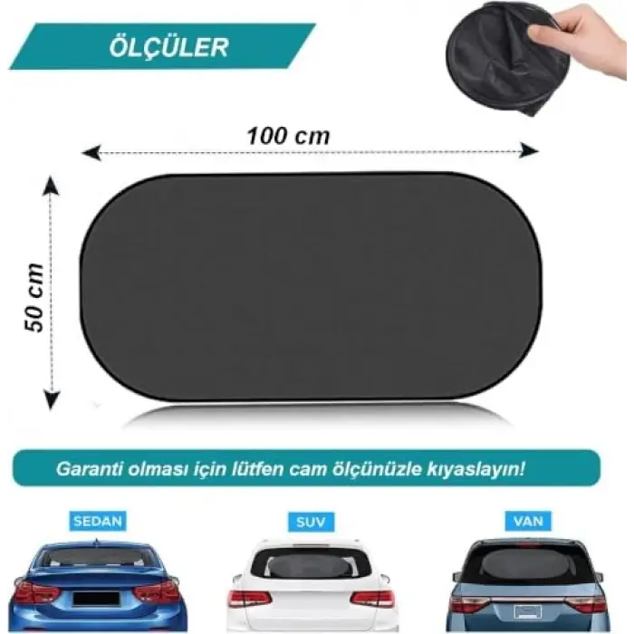 Arka Cam için Vantuzlu Güneşlik Perde 100x50 cm