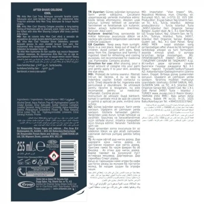Arko Men Cool Tıraş Kolonyası 4X255 Ml