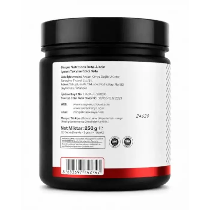 Aromasız beta alanin tozu, %100 saf içerik, 250 g
