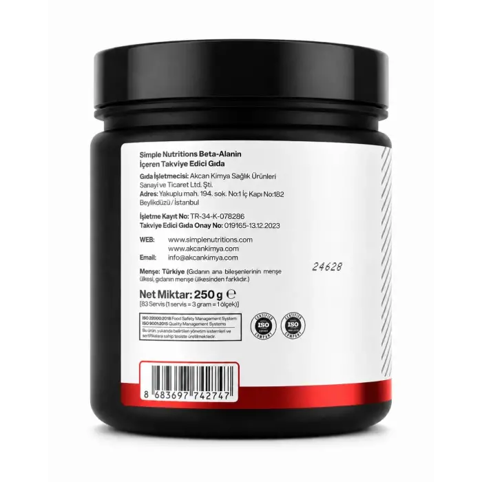 Aromasız beta alanin tozu, %100 saf içerik, 250 g