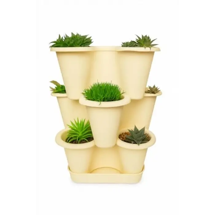 Arsimo Katlı Şanslı Yonca Tasarımlı 3 26.5 x 26.5 cm Krem Saksı